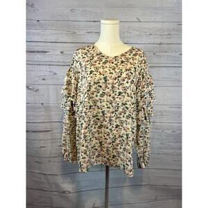 Hayden Los Angeles Floral Ruffle Sleeve Blouse | Size Large | Boho Chic Top